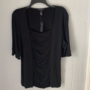 White House Black Market NWT Ruched Square Neck Top XL, Black